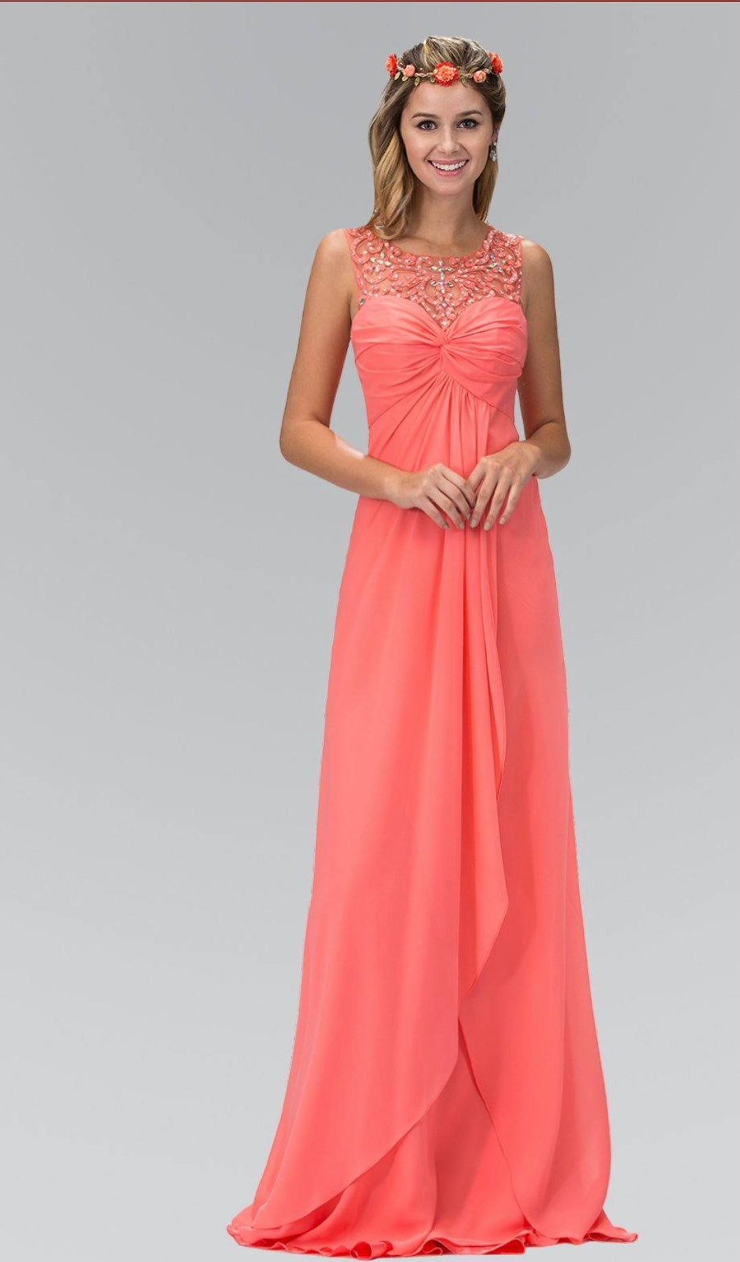 Vestido largo de gala color coral